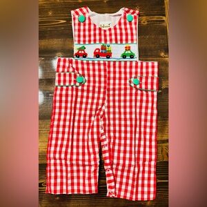 Babeeni Smocked Christmas‎ Red Gingham Boys Longall
